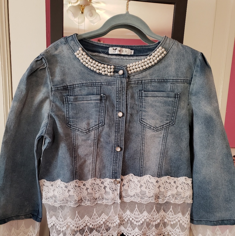 Denim and lace Jean jacket NWT